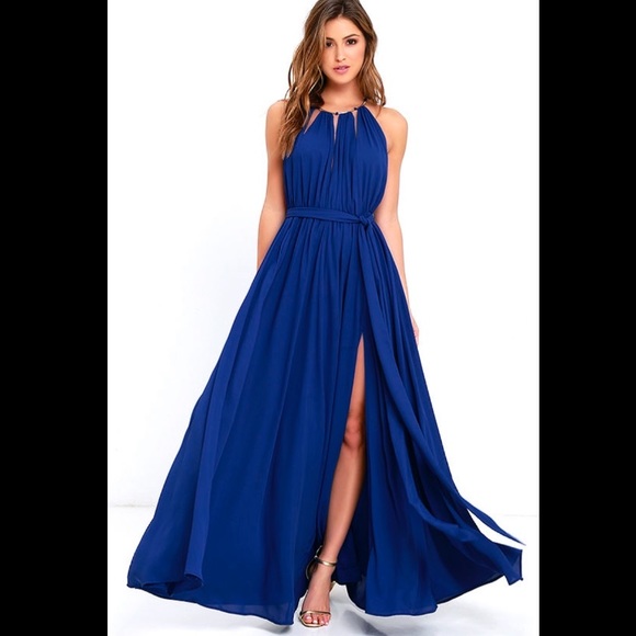 Lulus Dresses & Skirts - Lulu’s royal blue high slit high neck gown